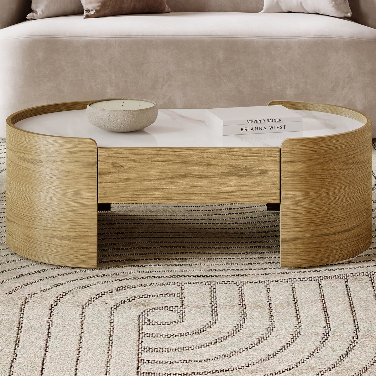 Loxley Rowe Bruna Coffee Table with Sintered Stone Top, Oak Finish