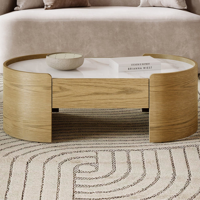 Loxley Rowe Bruna Coffee Table with Sintered Stone Top, Oak Finish