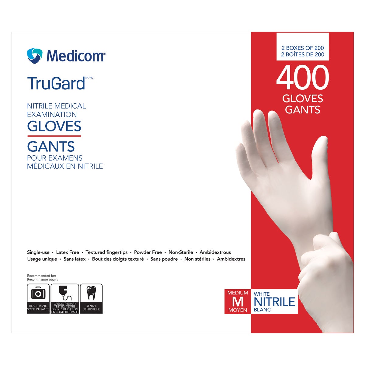 TruGard Nitrile Medical Examination Gloves, 2-pack of 200, Small - Large