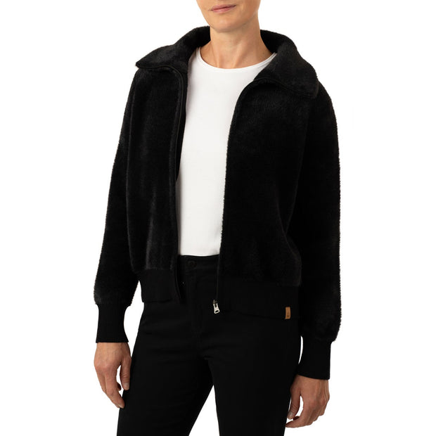 United Colors of Benetton Women’s Mock Neck Eyelash Full Zip Cardigan