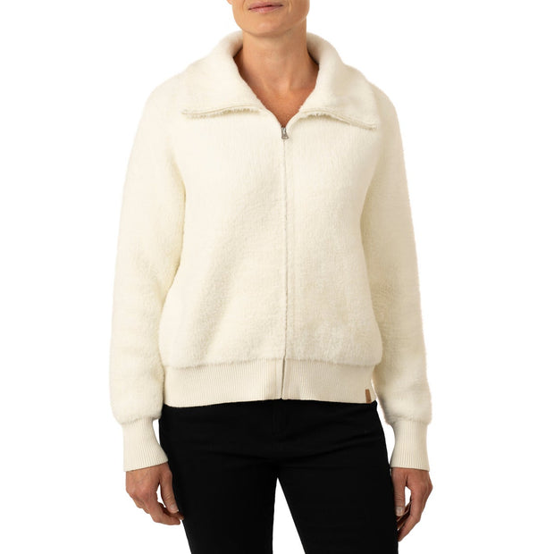 United Colors of Benetton Women’s Mock Neck Eyelash Full Zip Cardigan