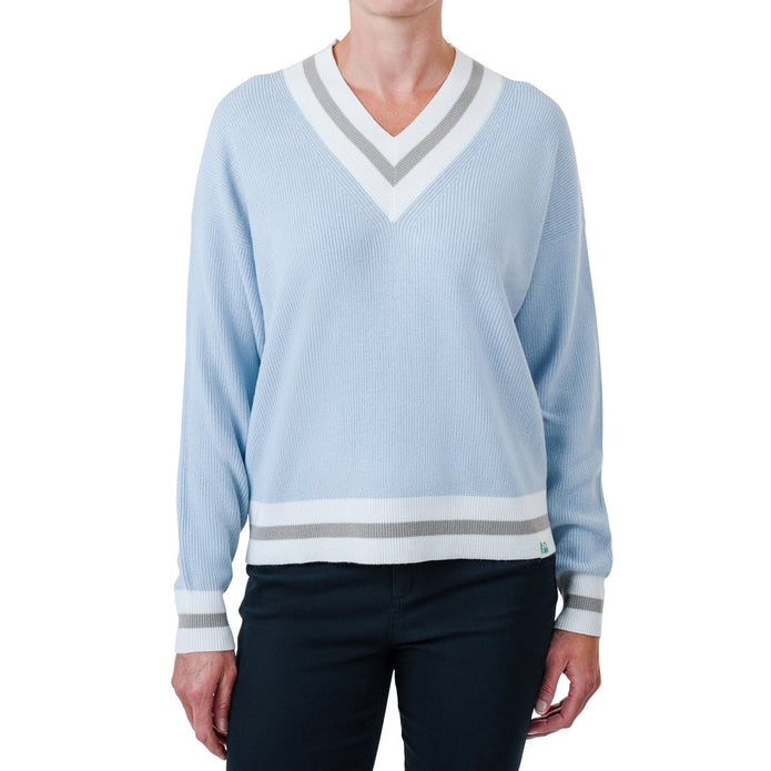 United Colors of Benetton Women’s Contrasting V-neck Sweater - Light Blue
