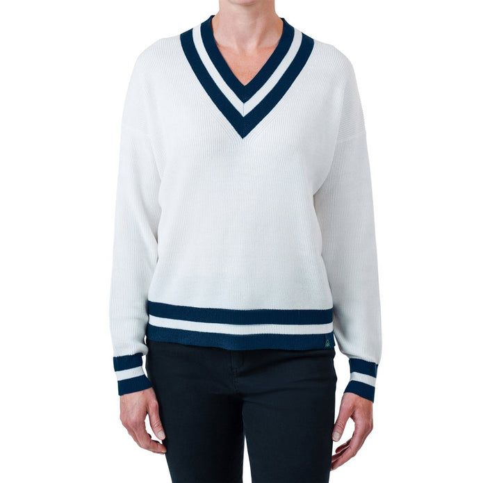 United Colors of Benetton Women’s Contrasting V-neck Sweater - White