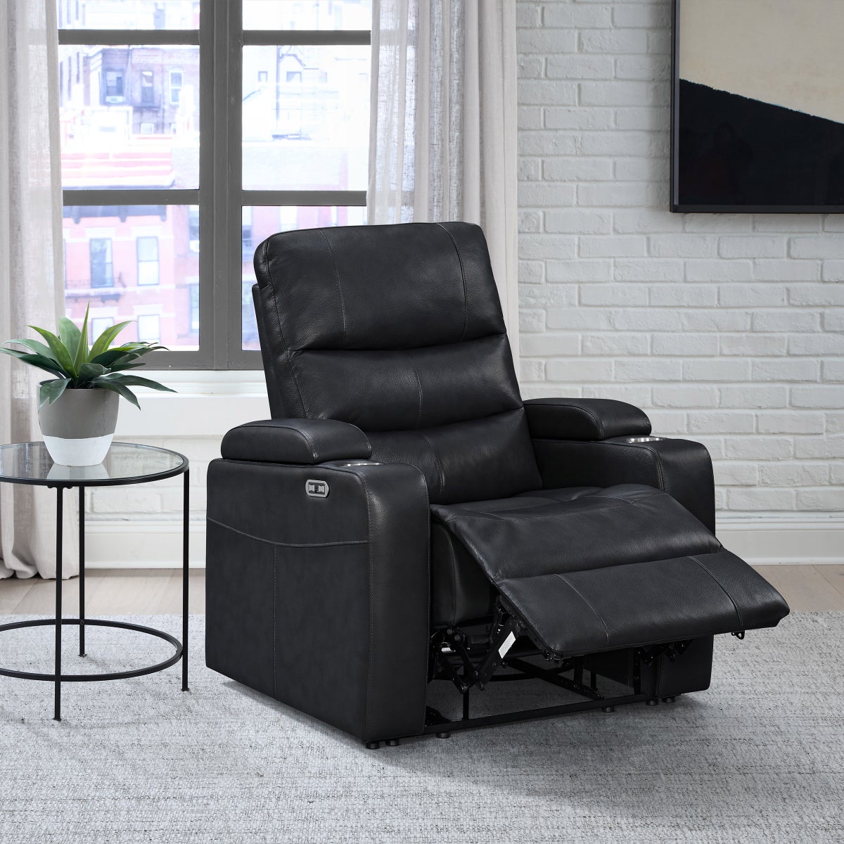 Ramsey Black Top-Grain Leather Home Theater Power Recliner