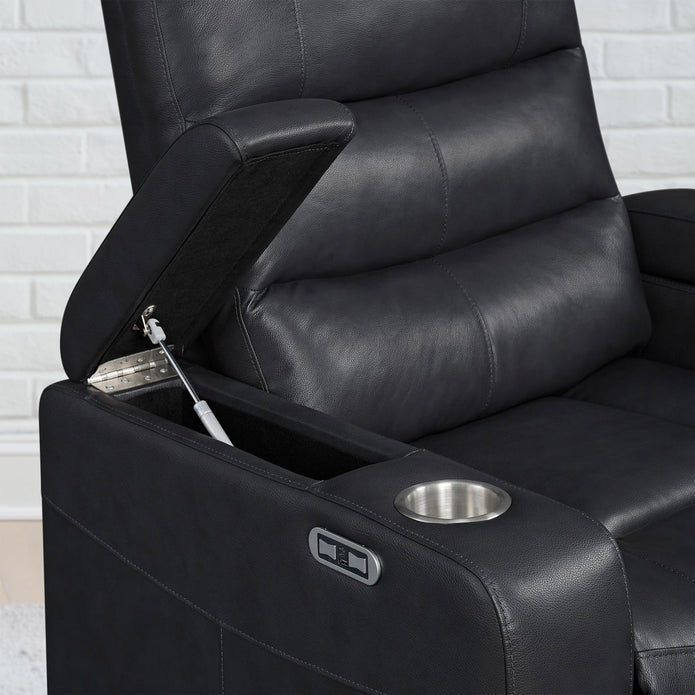 Ramsey Black Top-Grain Leather Home Theater Power Recliner