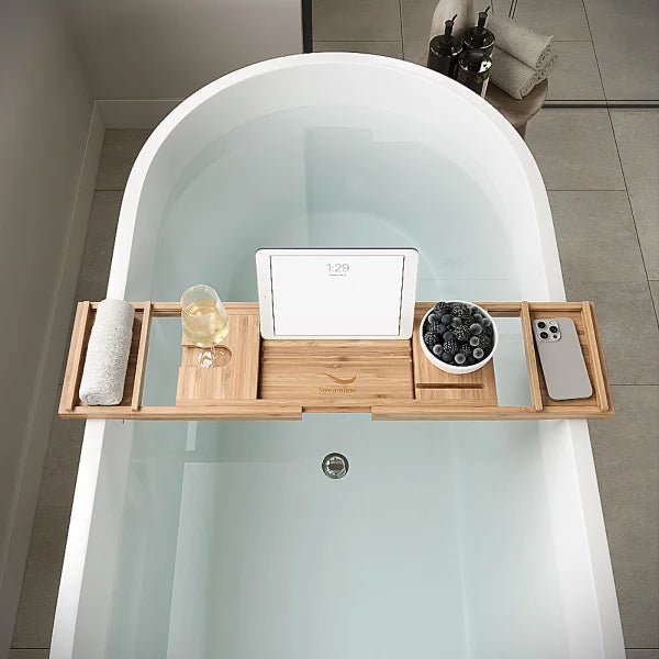 Streamline Bamboo Bathtub Caddy With Expandable Sides