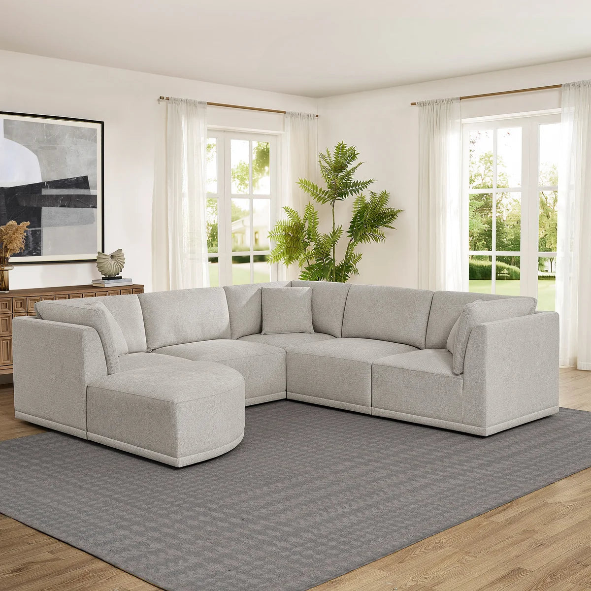 Thomasville 6-piece Modular Fabric Sectional with Ottoman
