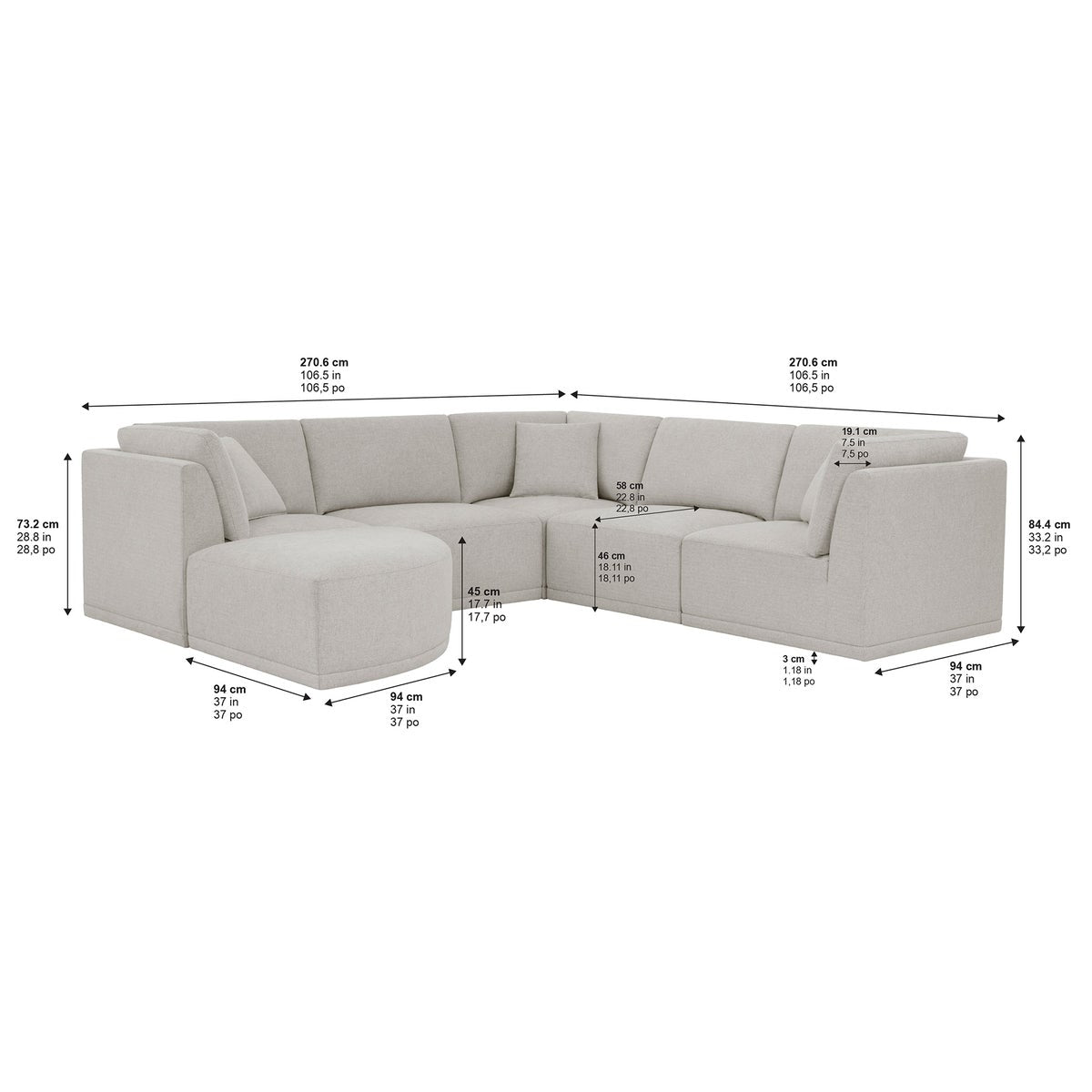 Thomasville 6-piece Modular Fabric Sectional with Ottoman