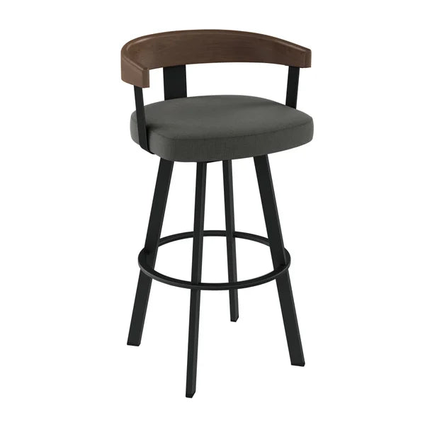 Amisco Lars Swivel Counter Stool in Polyester Fabric, Charcoal Grey