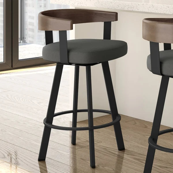 Amisco Lars Swivel Counter Stool in Polyester Fabric, Charcoal Grey