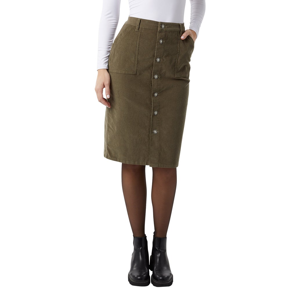 32 Degrees Women's Corduroy Midi Skirt - Green