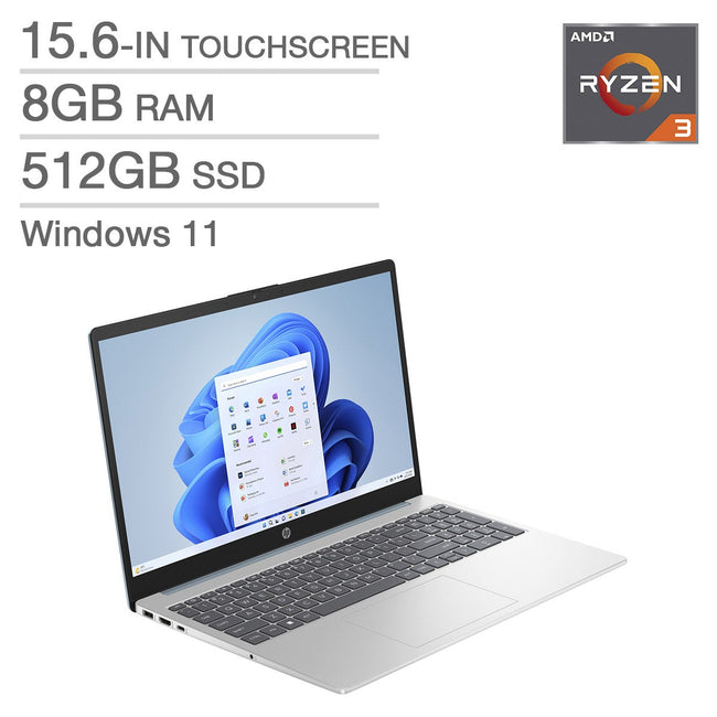 HP 15.6-in. Touchscreen Laptop, AMD Ryzen 3 7320U, 8 GB RAM, 512 GB SSD