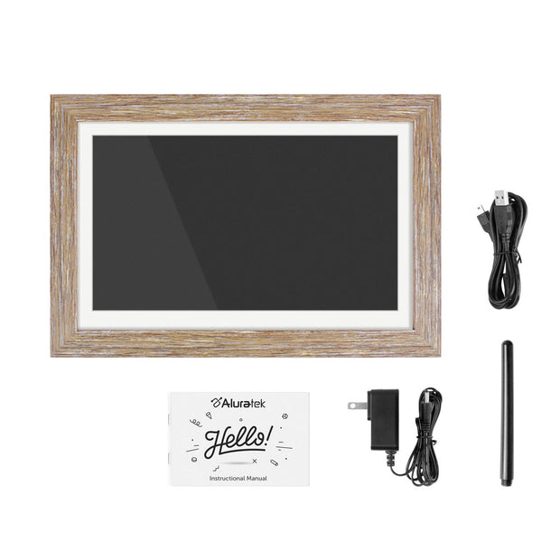 Aluratek 13.3 in. Wi-Fi Touchscreen Distressed Wood Digital Photo Frame with 16GB Built-in Memory