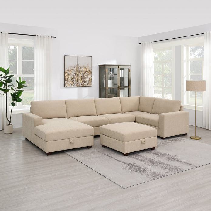 Dellamore 5-piece Fabric Sectional with Storage Ottoman