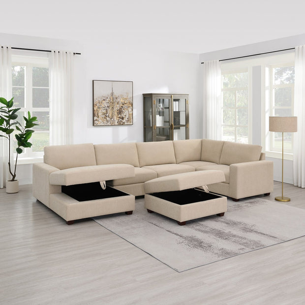 Dellamore 5-piece Fabric Sectional with Storage Ottoman