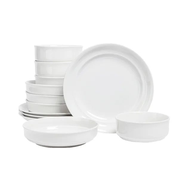 Over & Back Porcelain Dinnerware Set, 12-pieces