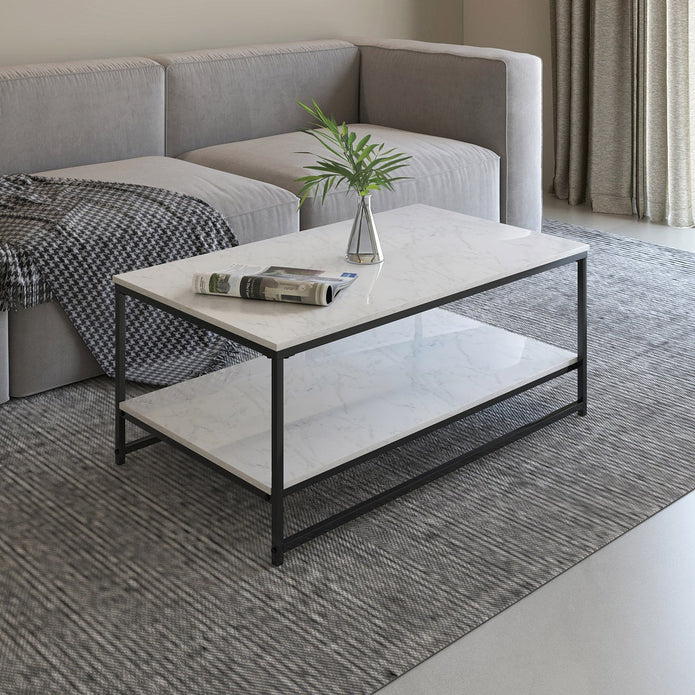Appollo Brigitte 2-tiered Metal Coffee Table with Marble Top