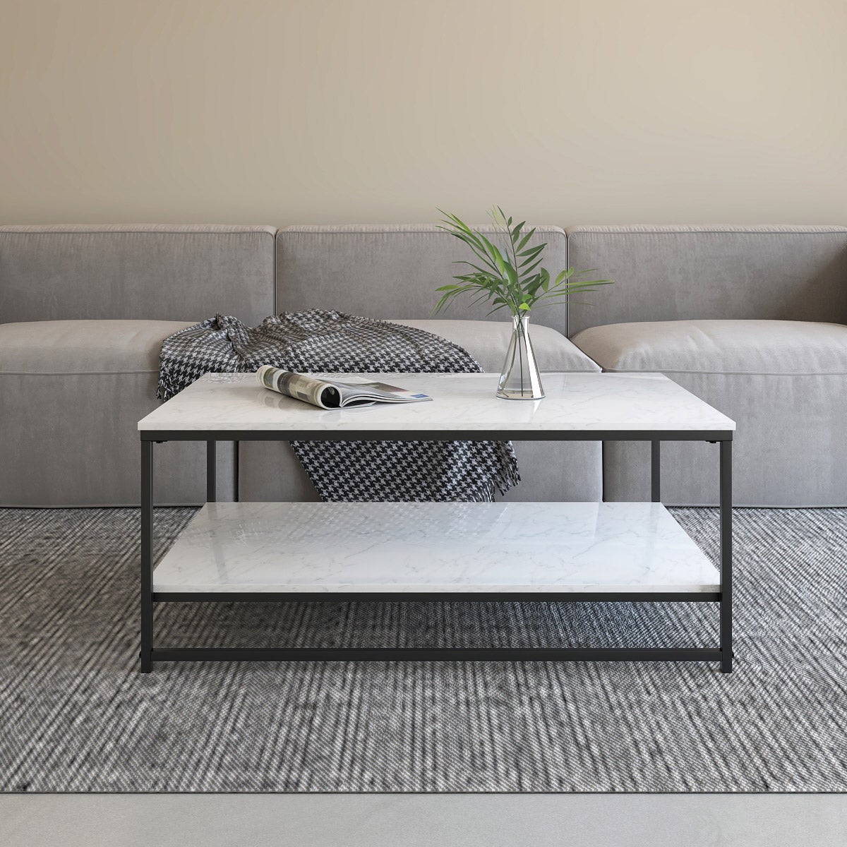 Appollo Brigitte 2-tiered Metal Coffee Table with Marble Top