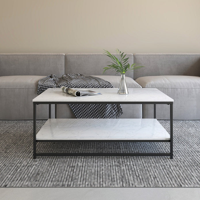 Appollo Brigitte 2-tiered Metal Coffee Table with Marble Top