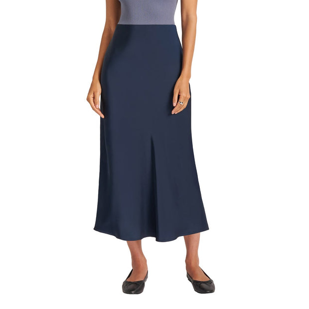 Matty M Women's Satin Slip Skirt - Navy