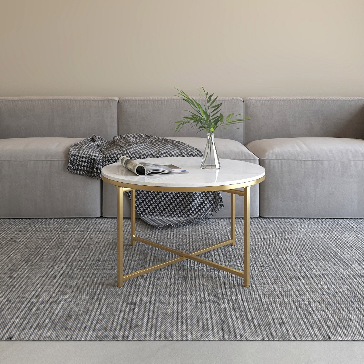 Appollo Sebastien 80 cm (31.5 in.) Round Metal Coffee Table with Marble Top