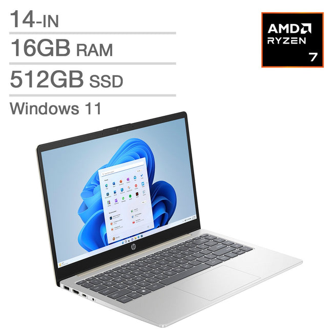 HP 14 in. Laptop, AMD Ryzen 7 7730U – 16GB RAM, 512GB SSD