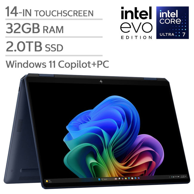 HP OmniBook Ultra Flip 2-in-1 14-in. Touchscreen Intel Evo OLED Copilot+ PC Laptop, Intel Evo Core Ultra 7 258V, 32 GB RAM, 2 TB SSD