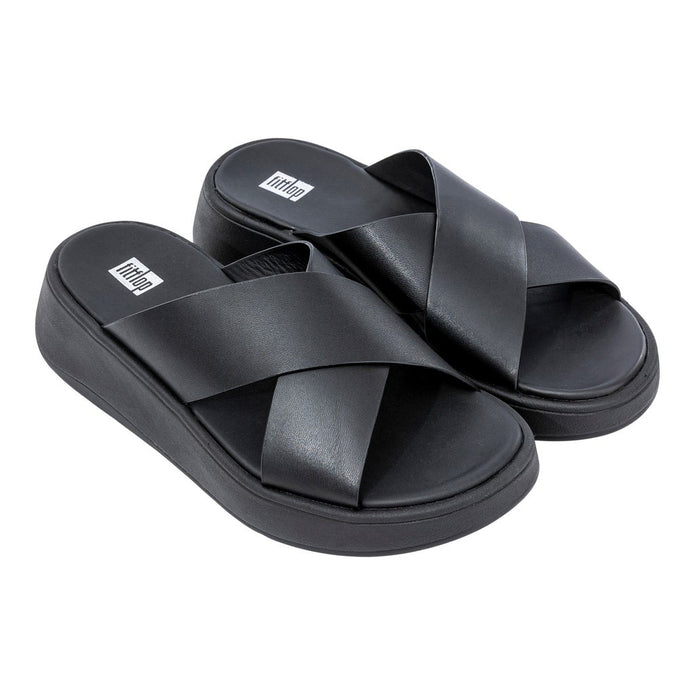 FitFlop Women's F-MODE Leather Flatform Cross Slides - Black