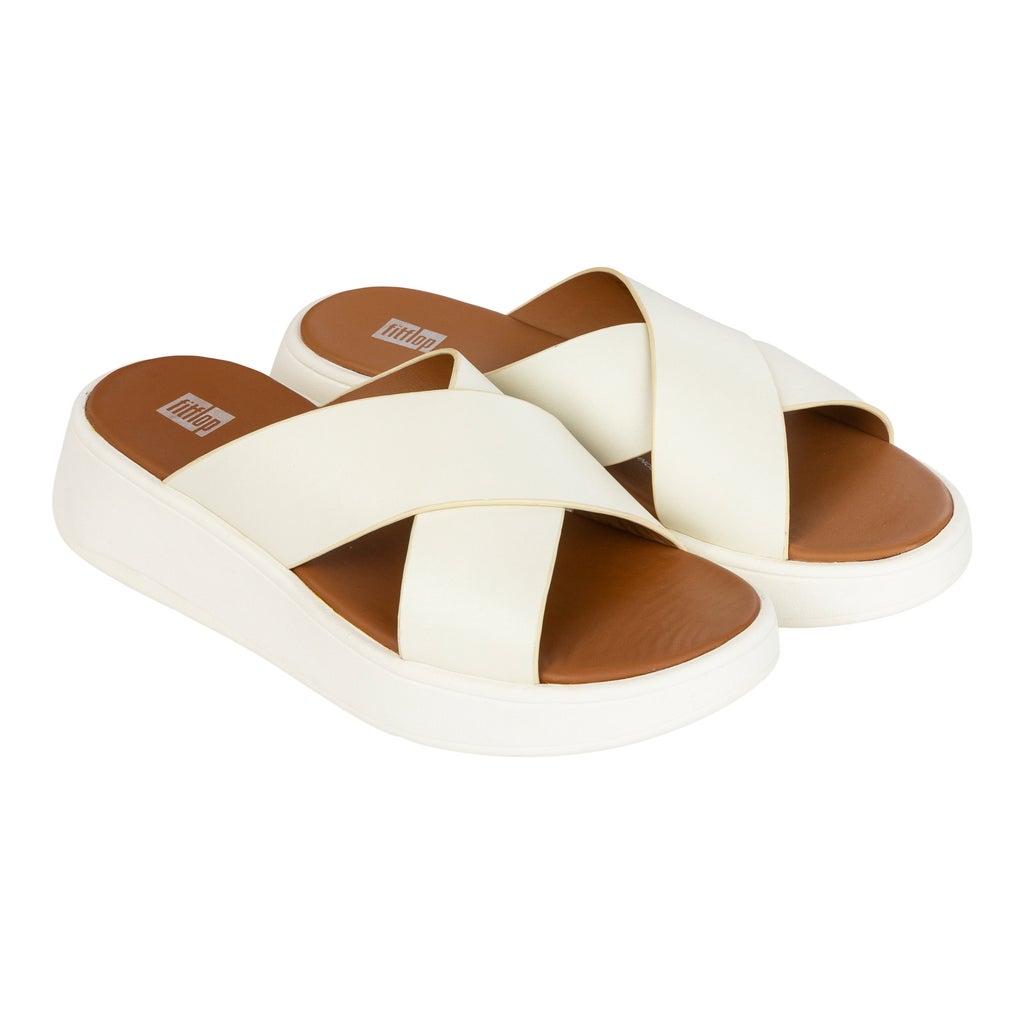 FitFlop Women's F-MODE Leather Flatform Cross Slides - Cream