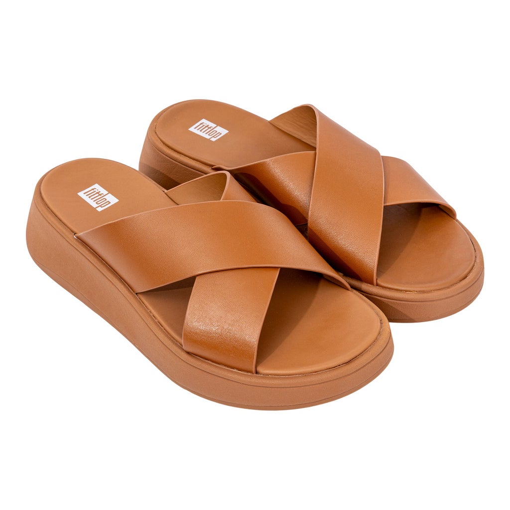 FitFlop Women's F-MODE Leather Flatform Cross Slides - Tan
