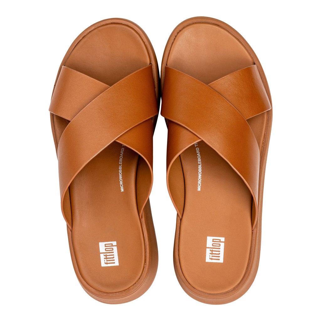 FitFlop Women's F-MODE Leather Flatform Cross Slides