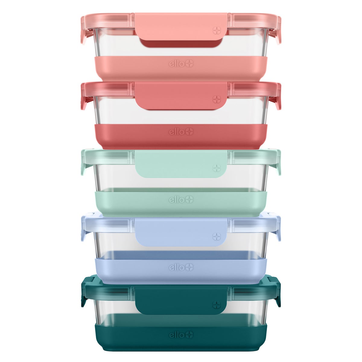 Ello Duraglass Refresh Glass Meal Prep Container Set with Silicone Base 10-piece