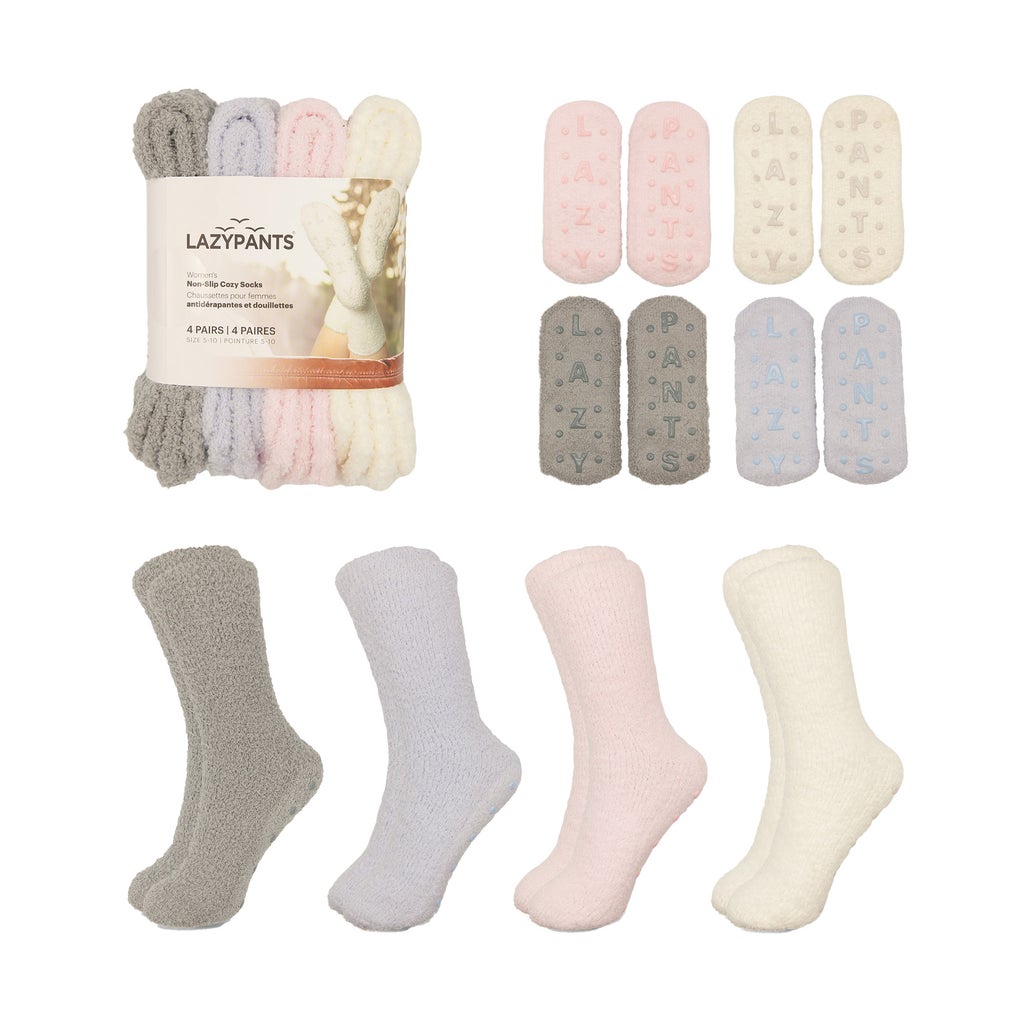 LAZYPANTS Women's Non-slip Cozy Socks, 4-pairs