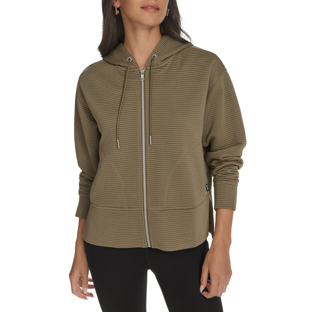 DKNY Jeans Women's Ottoman Rib Full Zip Hoodie - Green