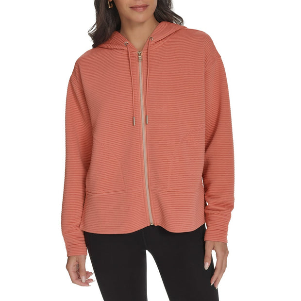 DKNY Jeans Women's Ottoman Rib Full Zip Hoodie - Pink