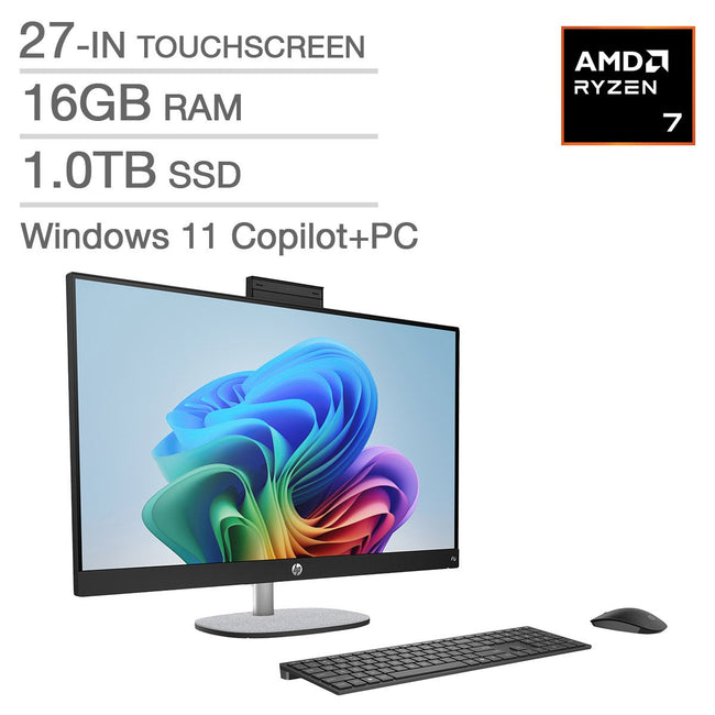 HP 27-in. All in One Touchscreen Copilot+ Desktop, AMD Ryzen AI 7 350 - 16GB RAM, 1TB SSD