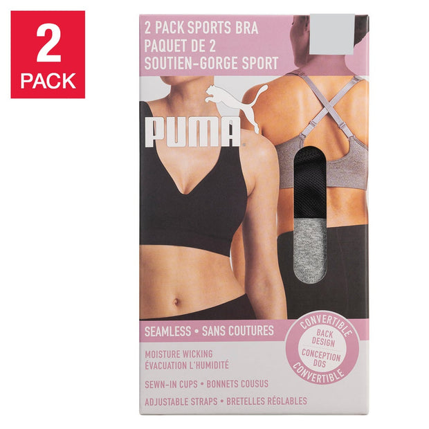 Puma Women's Sports Bra, 2-pack - Black