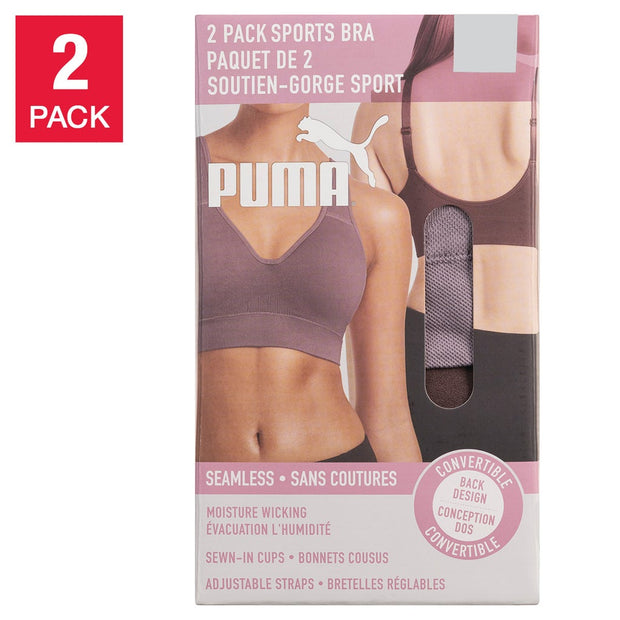 Puma Women's Sports Bra, 2-pack - Brown