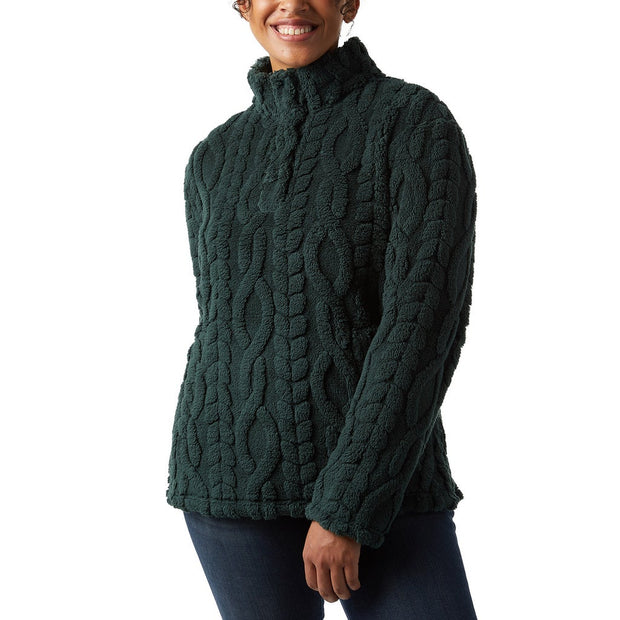 32 Degrees Women's Cable Sherpa Pullover - Green
