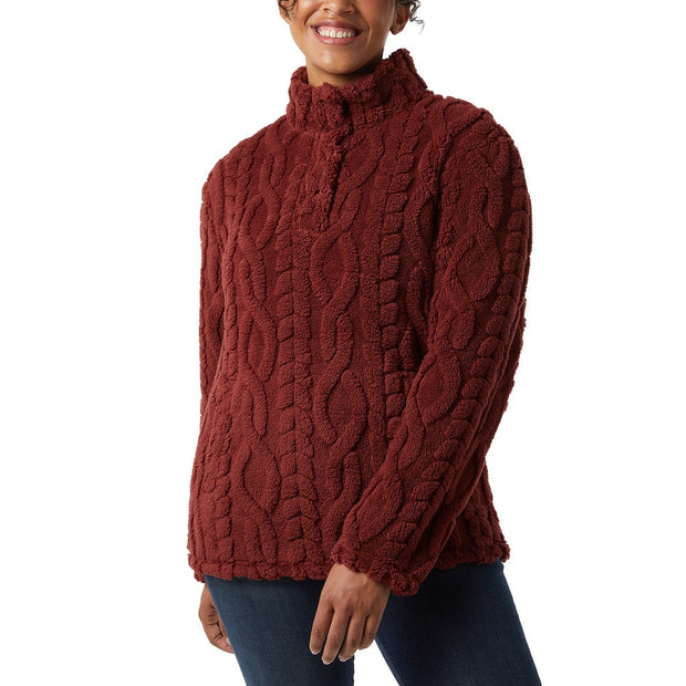 32 Degrees Women's Cable Sherpa Pullover - Red