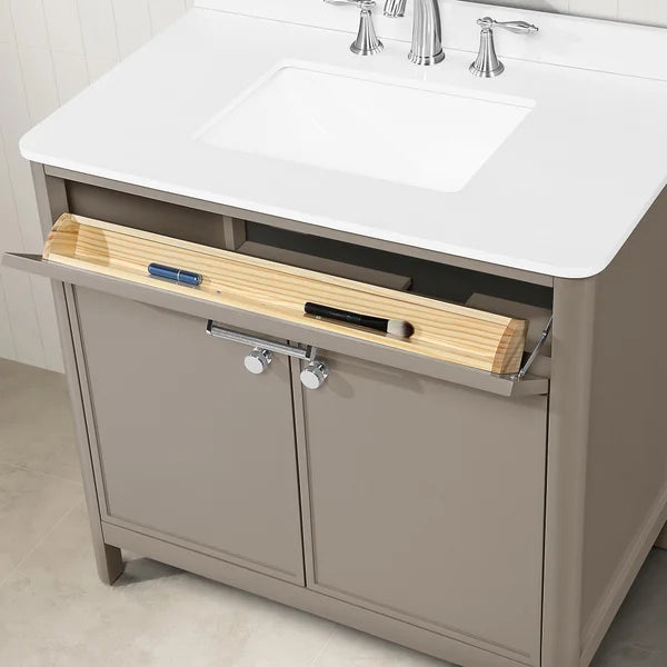OVE Decors Margie Vanity in Stone Taupe Finish with Quartz Countertop