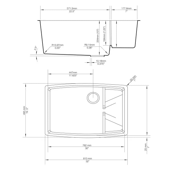 Appollo Monique 32 in. Single Bowl Granite Kitchen Sink