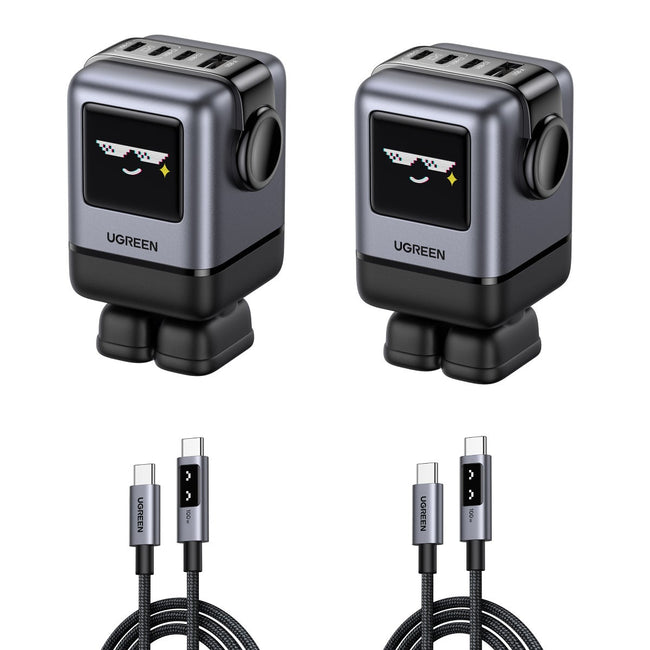 Ugreen Uno 100 W Robot GaN Charger With 100 W USB-C to USB-C Cable Bundle