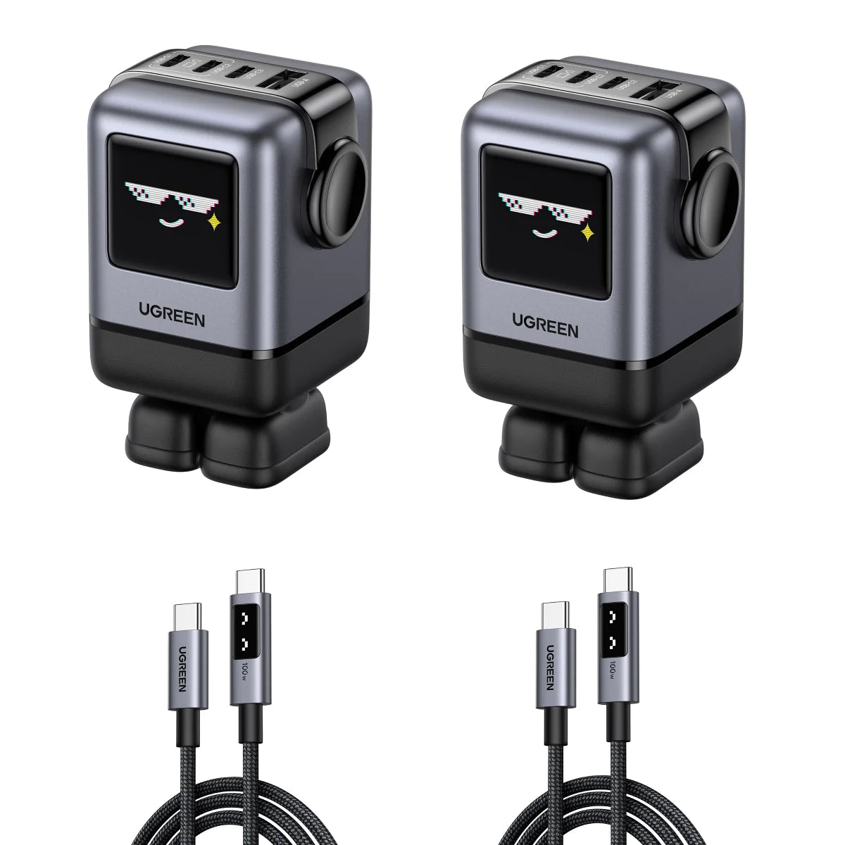 Ugreen Uno 100 W Robot GaN Charger With 100 W USB-C to USB-C Cable Bundle