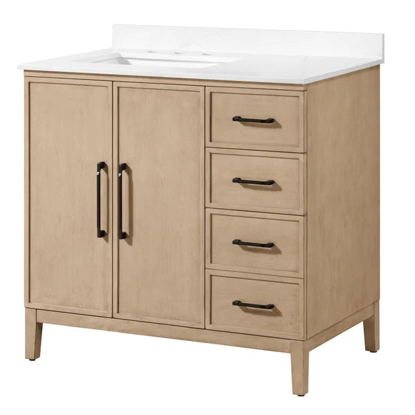 OVE Decors Codey Vanity in Sahara Birch Finish with Calacatta Quartz Countertop