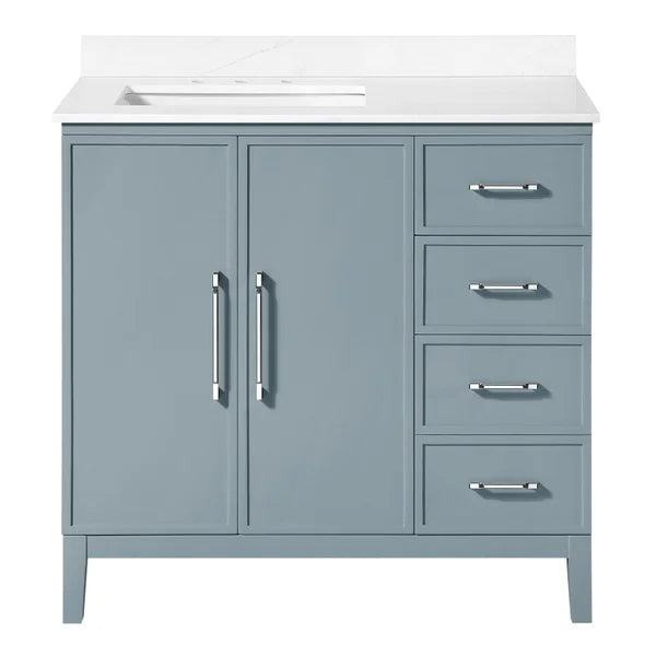 OVE Decors Codey Vanity in Blue Finish with Calacatta Quartz Countertop