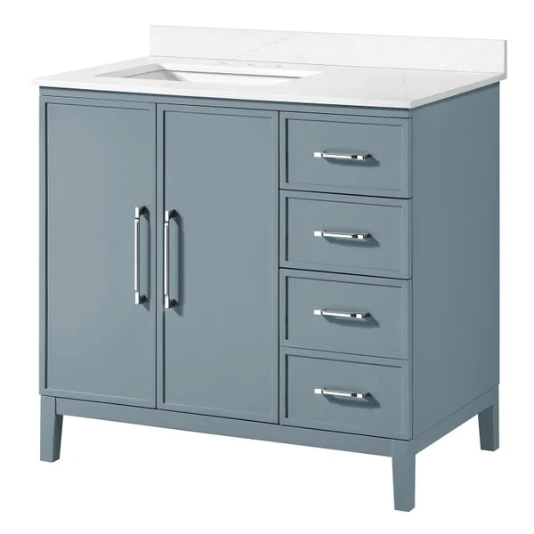 OVE Decors Codey Vanity in Blue Finish with Calacatta Quartz Countertop