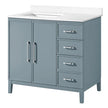 OVE Decors Codey Vanity in Blue Finish with Calacatta Quartz Countertop