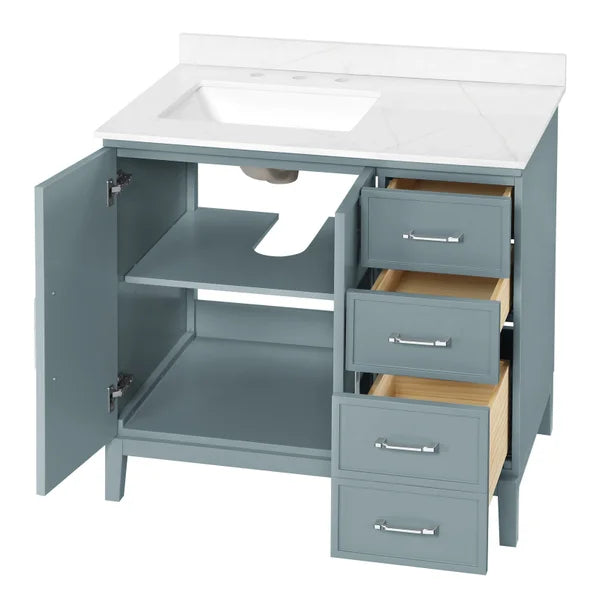OVE Decors Codey Vanity in Blue Finish with Calacatta Quartz Countertop