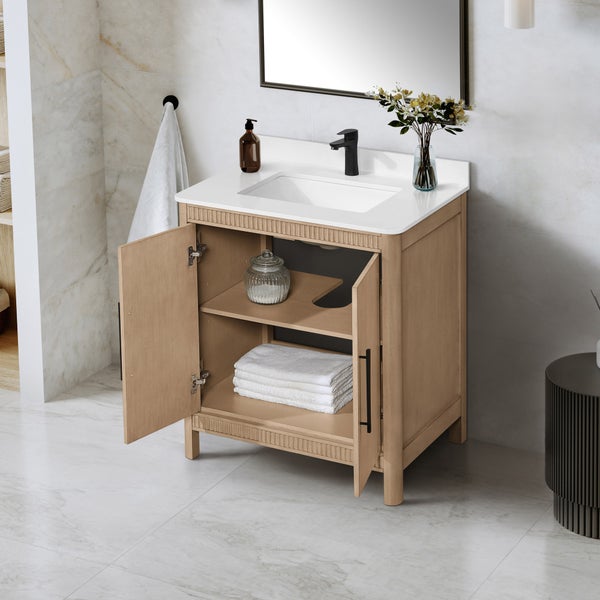 OVE Decors Kiara Vanity in Sahara Birch Finish with Quartz Countertop
